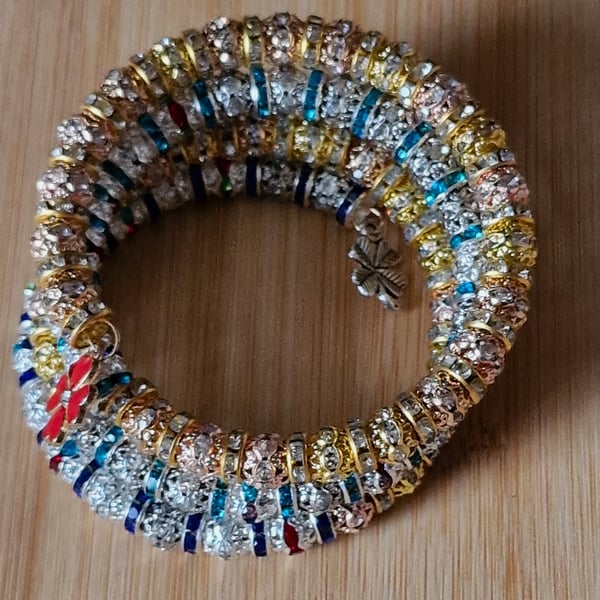 Beautiful silver gold plated multi coloured rhinestone rondelles bracelet