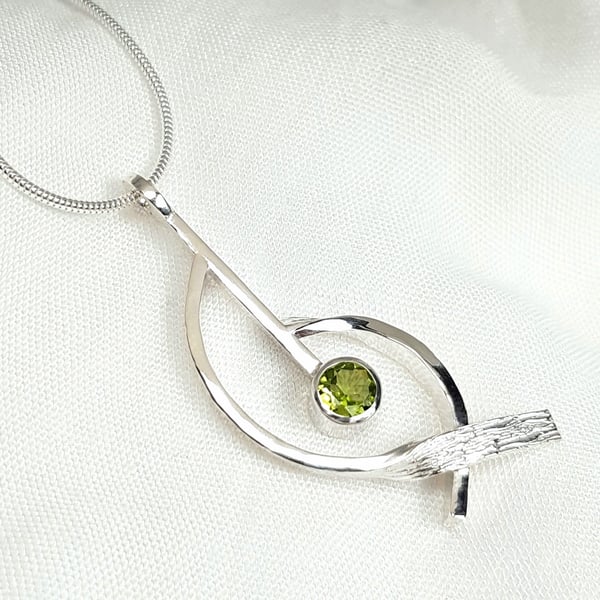 Sterling Silver Pendant Necklace with Peridot, Statement Silver Pendant 