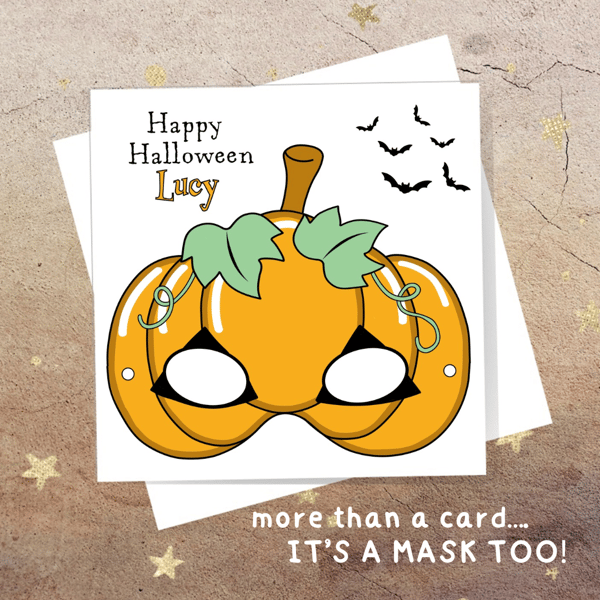 Halloween Pumpkin Mask Card - personalised, blank inside