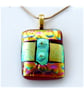 Dichroic Glass Pendant 280 Coral Bubbles Handmade with gold plated chain - Image 4