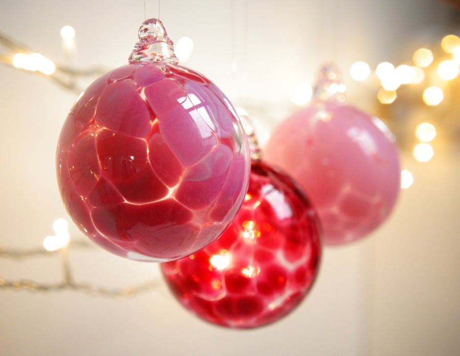 Mini English Rose Pink Handmade Blown Glass Bauble