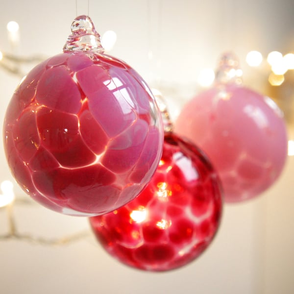 Mini English Rose Pink Handmade Blown Glass Bauble