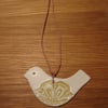 Hurdy Gurdy Birdy - hanging porcelain bird: cream