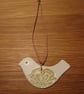 Hurdy Gurdy Birdy - hanging porcelain bird: cream - Image 1