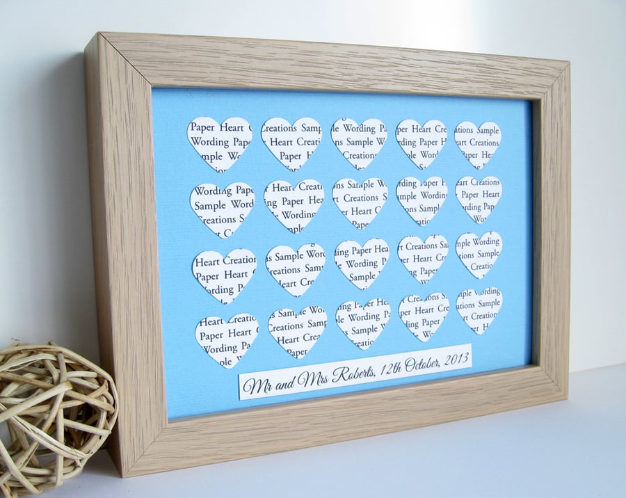 Personalised Frame Wedding Gift - Custom Word Hearts - Song Lyric Art Keepsake