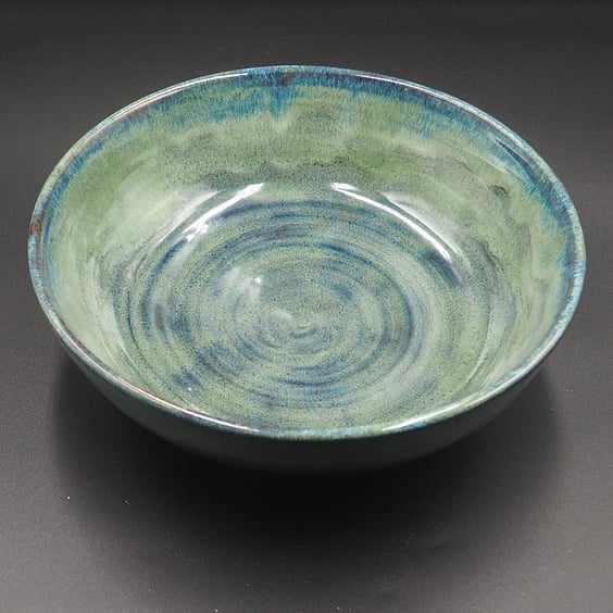 Large green, blue bowl handmade pottery