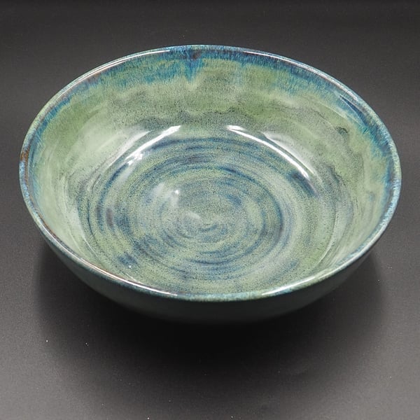 Large green, blue bowl handmade pottery