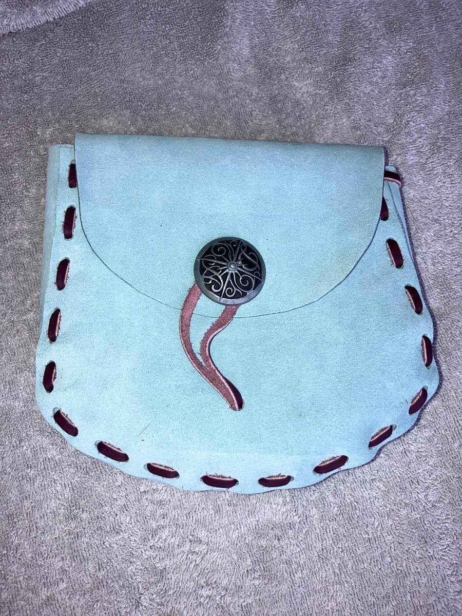 Light Ocean Blue coloured Leather Medieval - Style Pouch - FREE SHIPPING