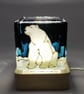 Hand painted glass candle holder, polar bear, northern lights 