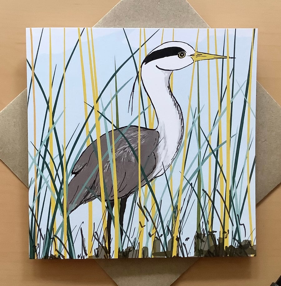 Greetings card - heron - wildlife