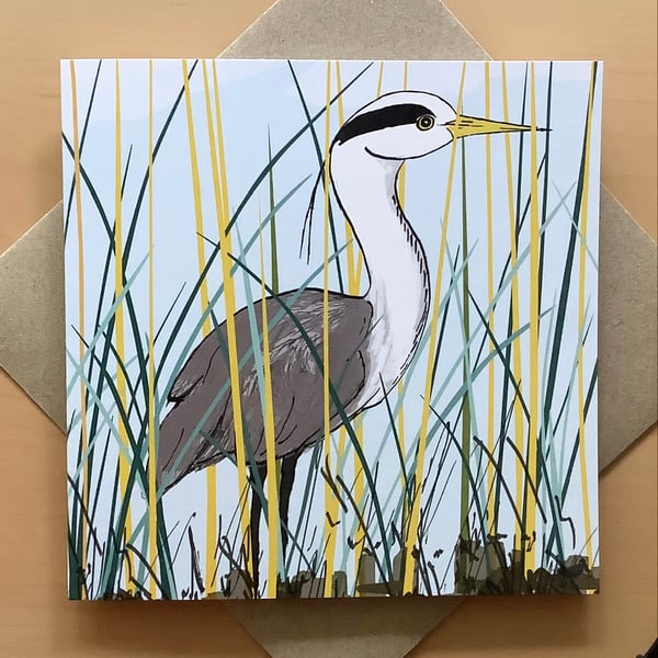 Greetings card - heron - wildlife