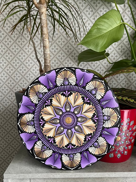 Purple-Beige Hand-Painted Mandala Wall Art 
