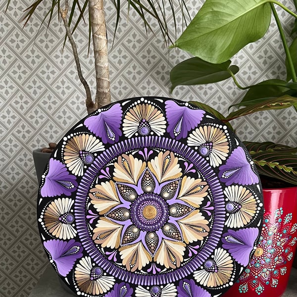 Purple-Beige Hand-Painted Mandala Wall Art 