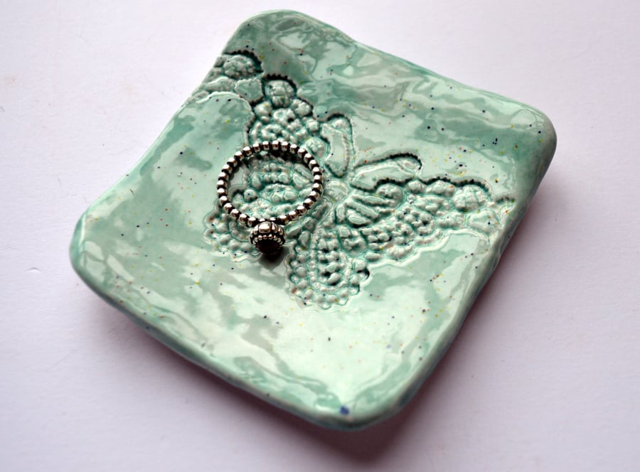 Dainty Mint Butterfly Lace Trinket Dish - Soap, Birthday, Gift, Mum, Jewellery