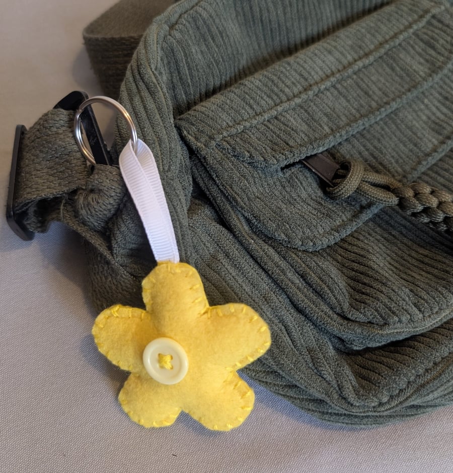 Handmade felt flower keyring, bagcharm, accessory - yellow