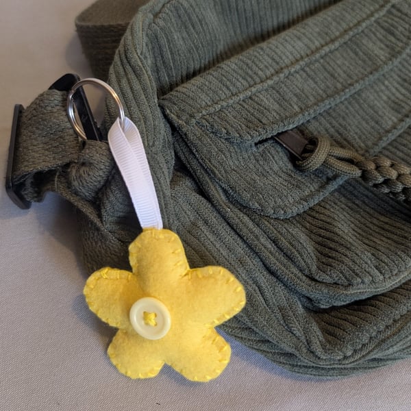 Handmade felt flower keyring, bagcharm, accessory - yellow
