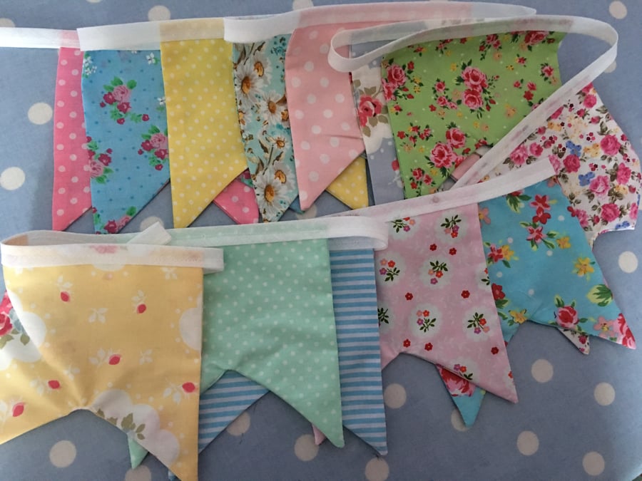 16 ft shabby chic, pastel coloured bunting, banner, wedding,party flags