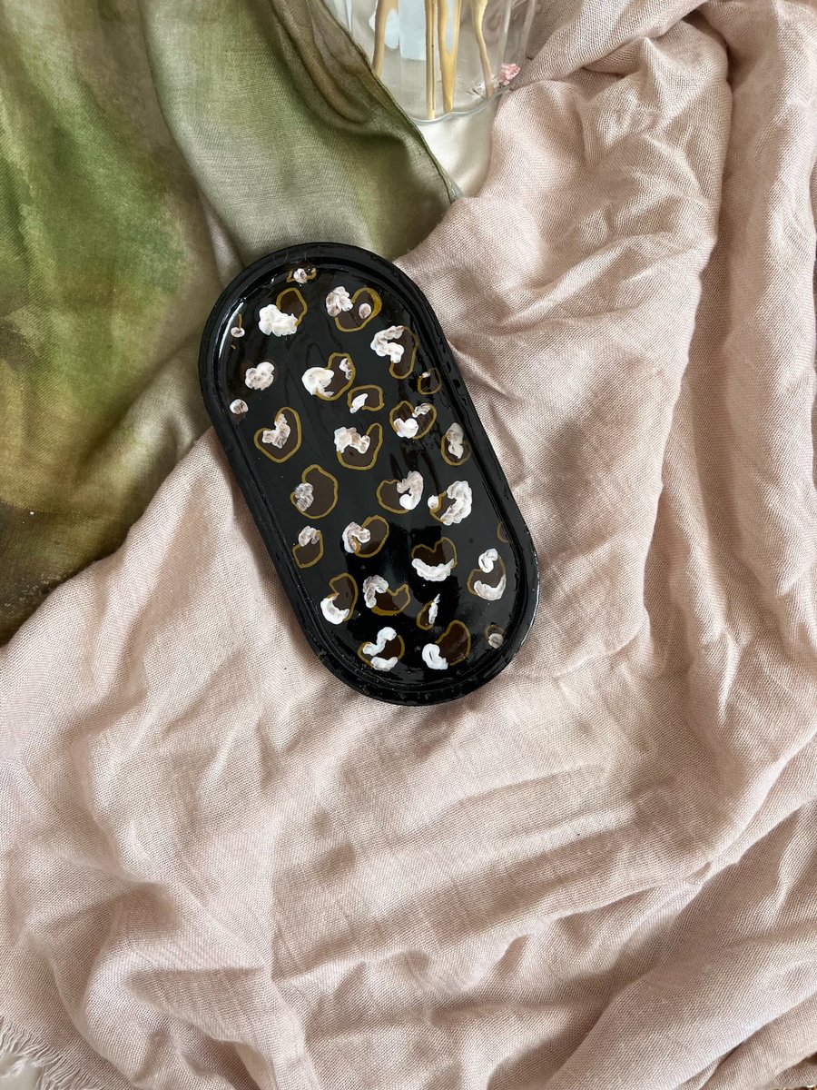 Animal print handmade black trinket tray