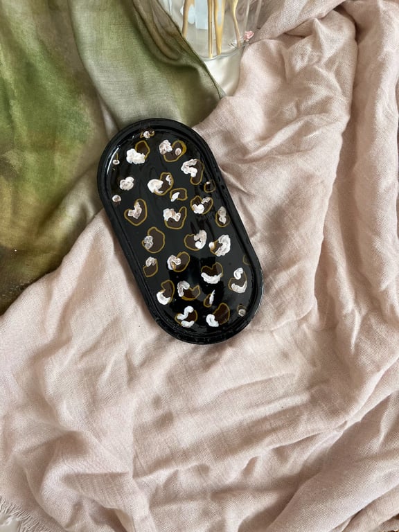 Animal print handmade black trinket tray