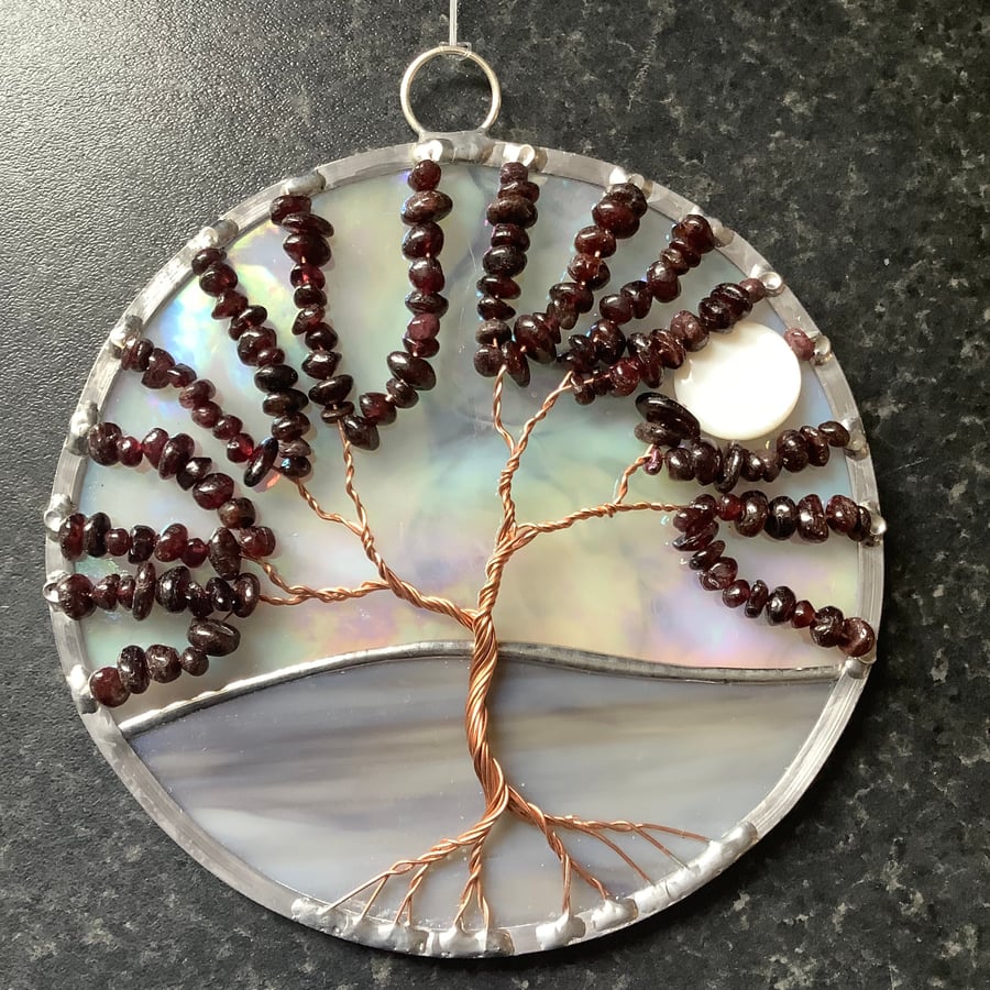 Garnet tree of life suncatcher