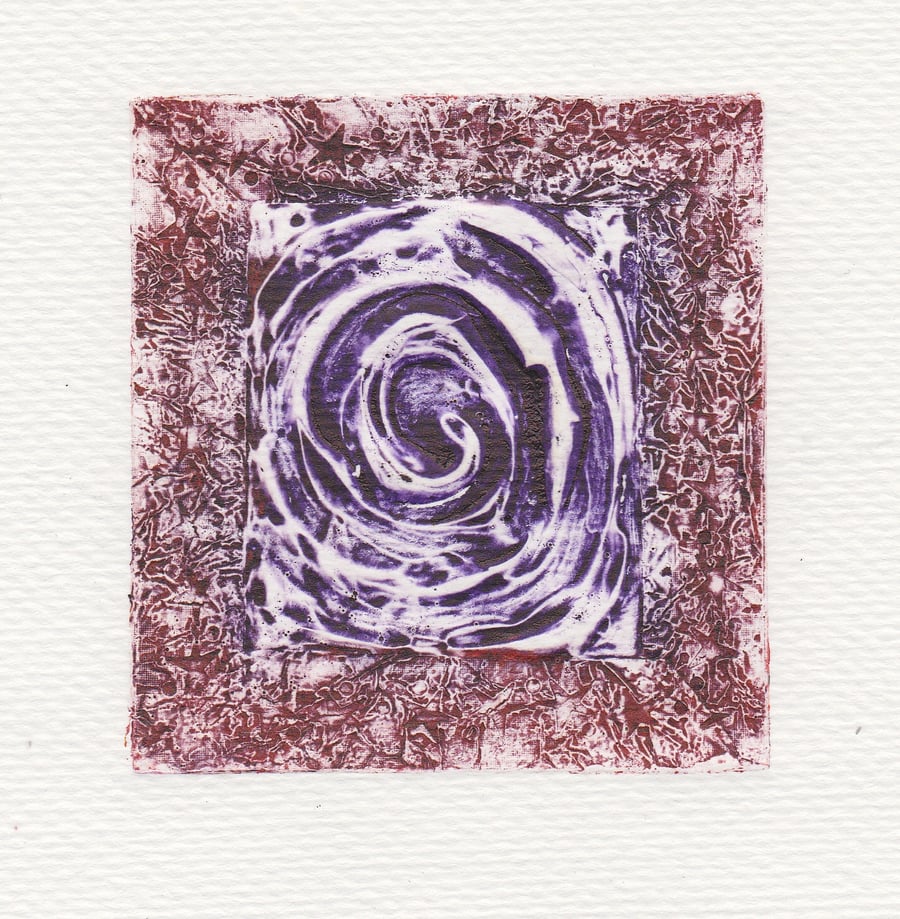 Red Swirl One Off Hand Pulled Collagraph Print 