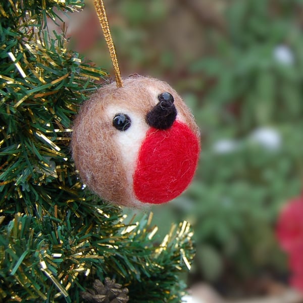 Needle Felt Robin for hanging on your tree - textile art 