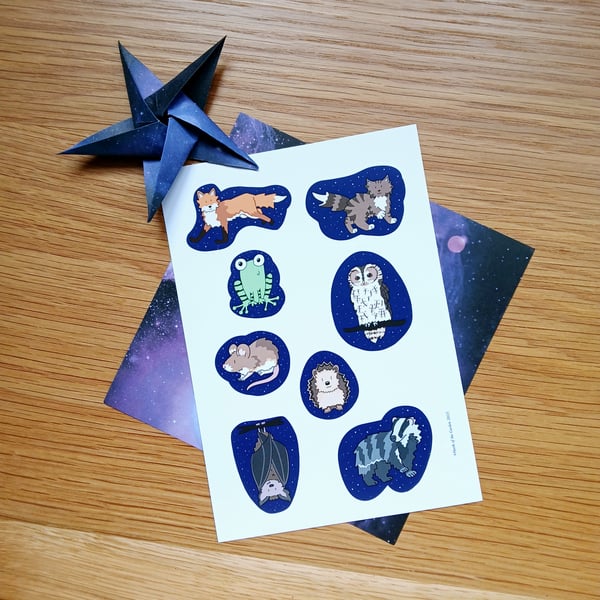 Nocturnal Animals Sticker Sheet! Cute Waterproof Vinyl Stickers