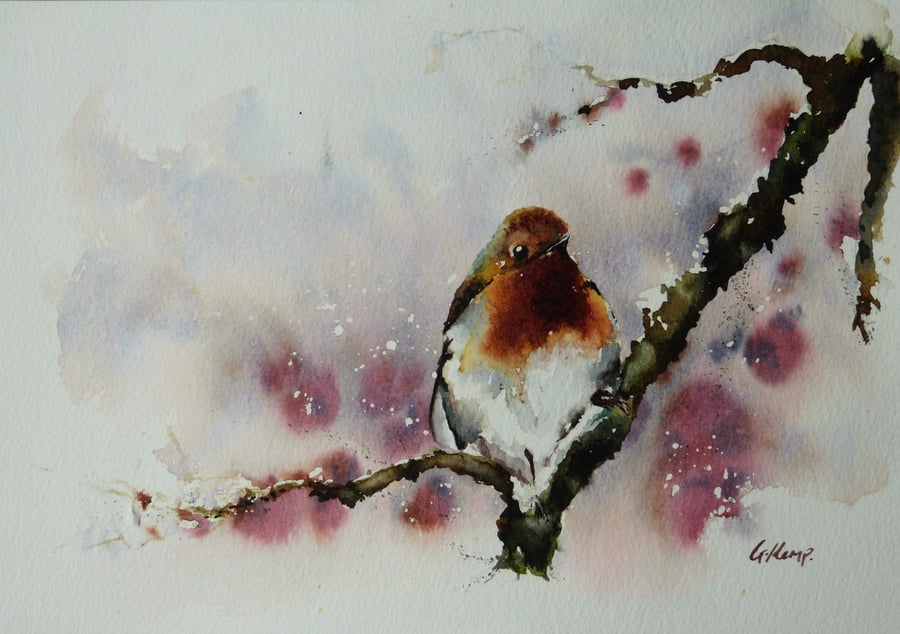 Winter Robin, Original Watercolour Painting.