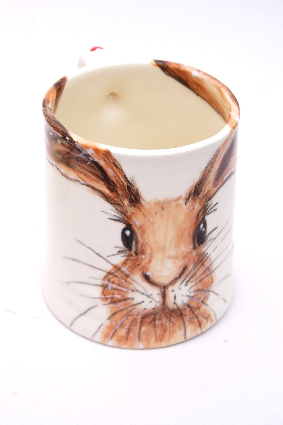 hare mug, hand painted, earthenware