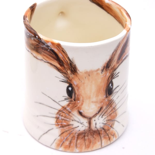 hare mug, hand painted, earthenware