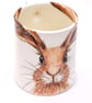 hare mug, hand painted, earthenware