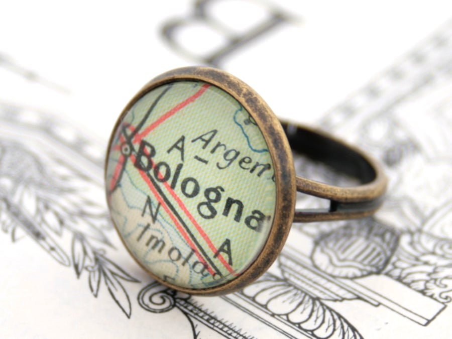 Personalized Adjustable ring with Map fragment