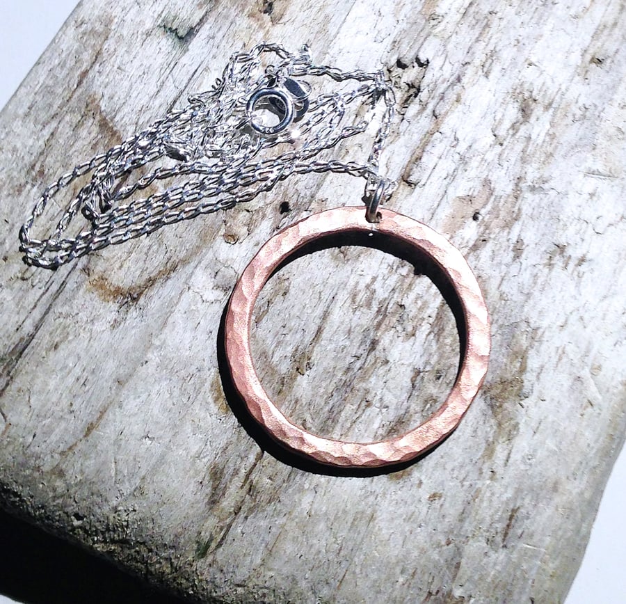 Copper Hoop Pendant Necklace - UK Free Post