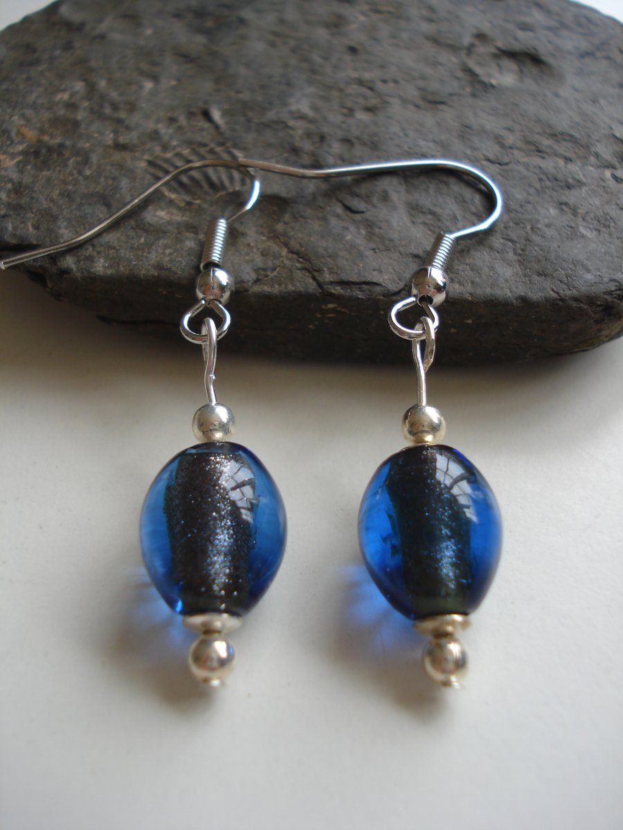 Blue Glass Earrings, Handmade Earrings