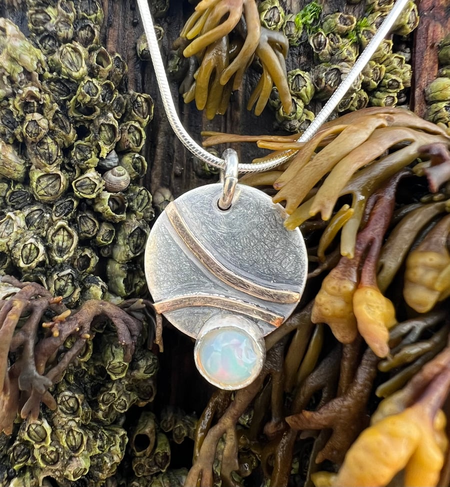 Silver Opal Necklace with Gold detail