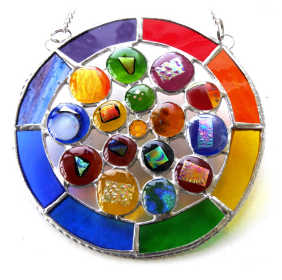 Rainbow Circles Suncatcher Stained Glass Handmade fused 022