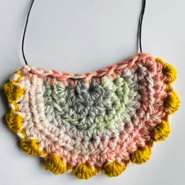 Handmade crochet pom pom layered bib necklace