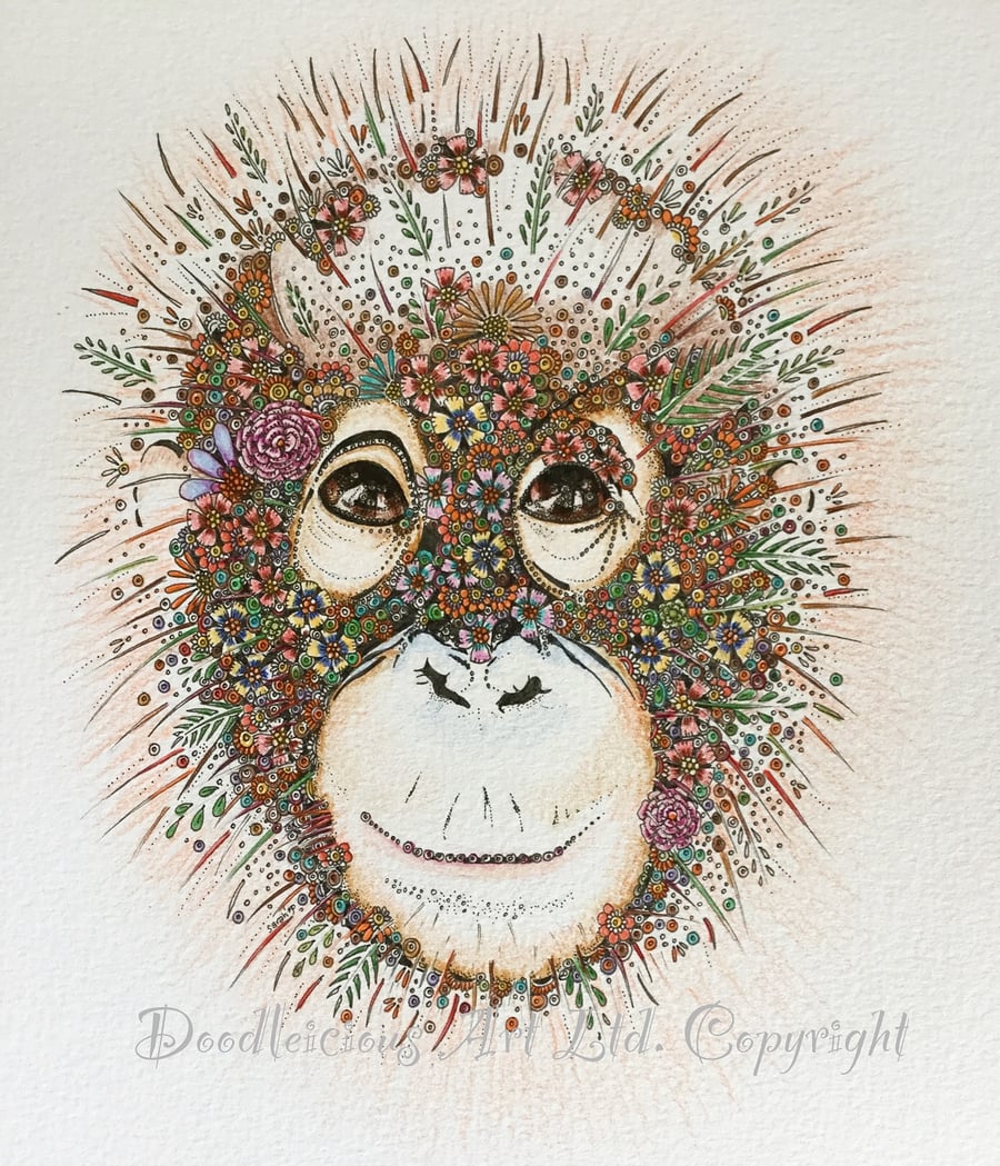 Original Illustration of Floral Orangutan 