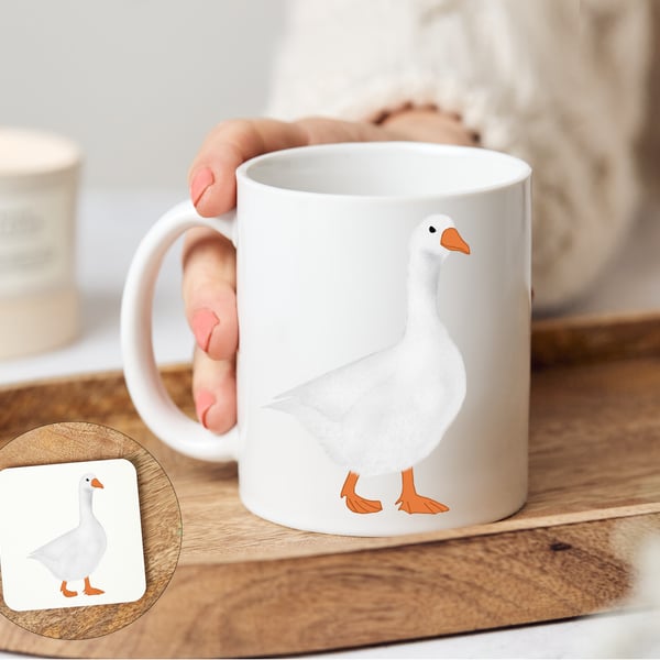 Goose Mug with optional matching coaster, Gracie the Goose