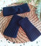 Crochet Matching Headband & Fingerless Mitts Set Midnight Blue