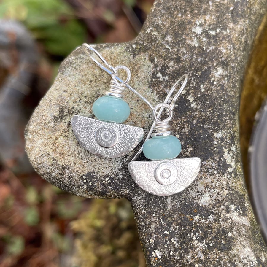  silver and amazonite earrings Ulu tribal blade