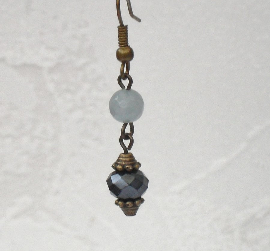 Blue aquamarine and black crystal earrings