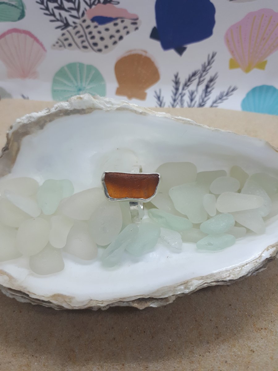 Orange sea glass ring SG27