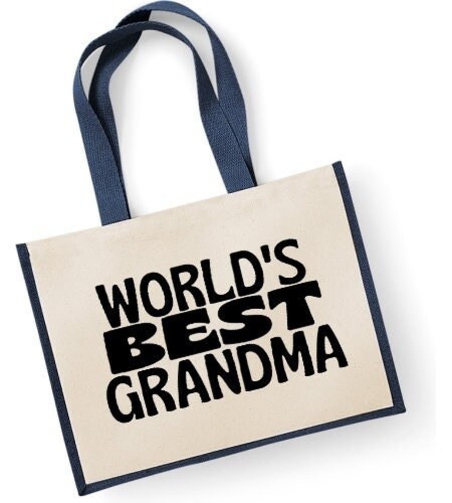 World's Best Grandma Large Jute Shopper Canvas Lunch Bag Cute Grandma Granny 