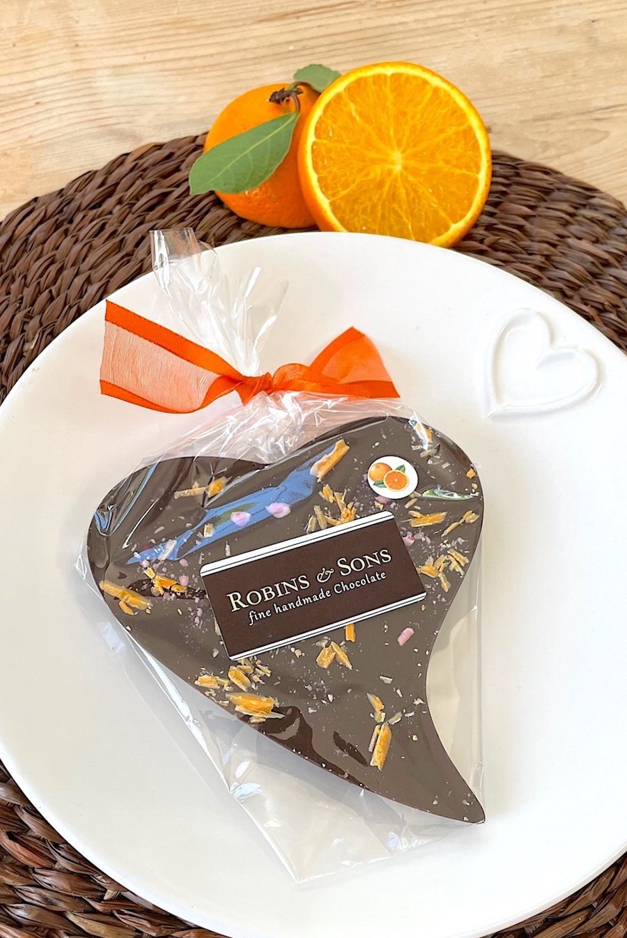 Handmade Dark Chocolate ORANGE heart with Valencian orange oil