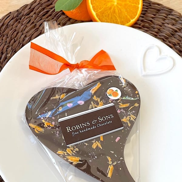 Handmade Dark Chocolate ORANGE heart with Valencian orange oil