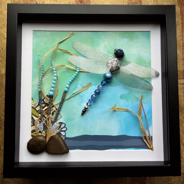 On Azure Wings, Beaded Dragonfly Box Frame