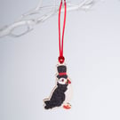 Puffin in Top Hat Wooden Decoration