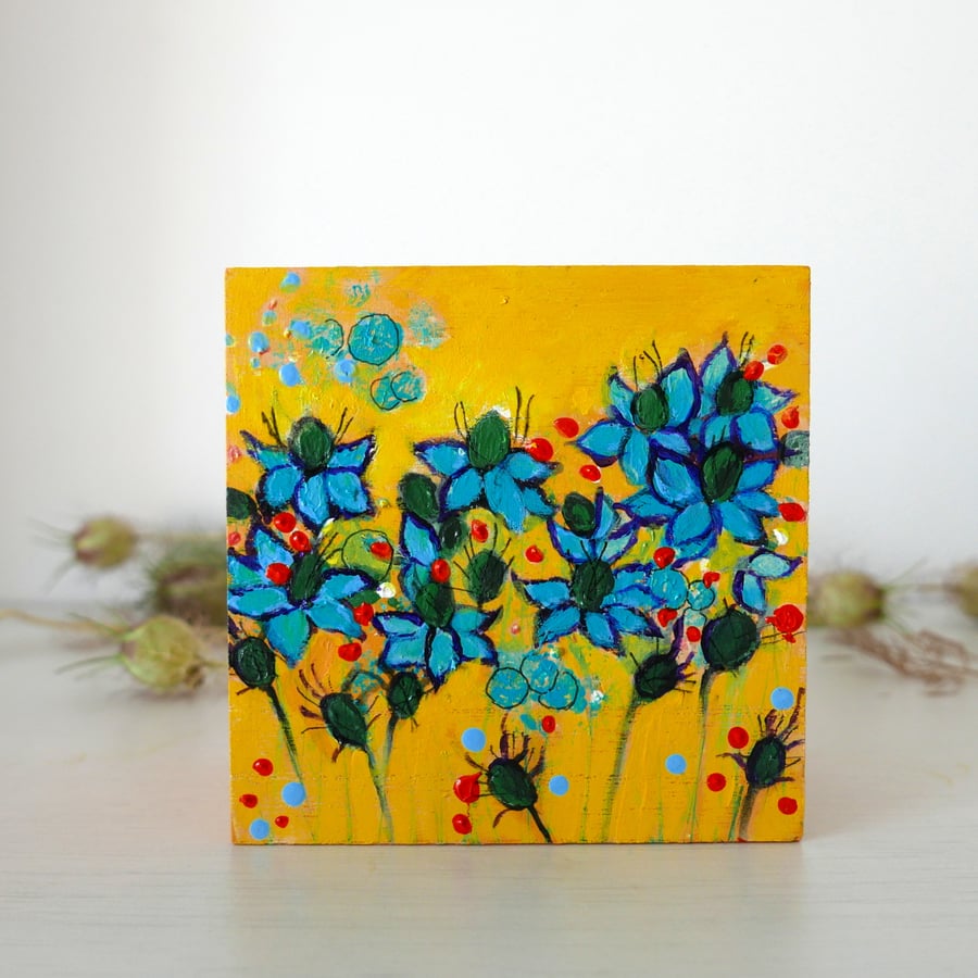 Blue Flowers Trinket Box, Floral Design, Nigella Flower Artwork 
