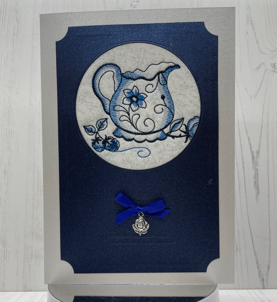 Blue embroidered tea card C - 94